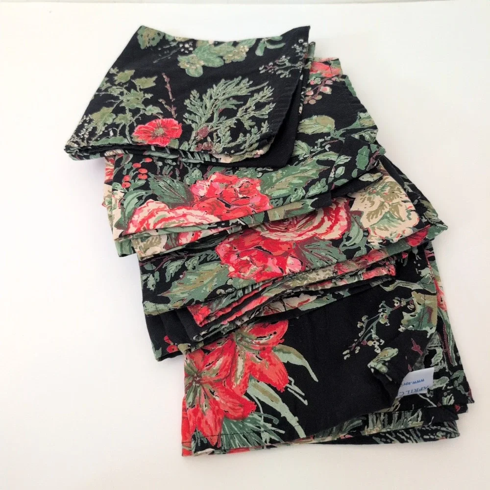 April Cornell  Floral Cotton Napkins Set of 15 Red Roses Botanical Cottagecore